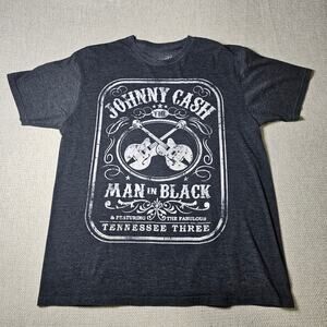 Gray Johnny Cash 50/50 Cotton Poly Blend T-Shirt Man In Black Size Large